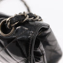 CHANEL Chain Double Flap Matelasse 23 Bag Patent Black Silver CC Auth 142096-10