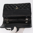 CHANEL Chain Double Flap Matelasse 23 Bag Patent Black Silver CC Auth 142096-19