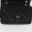 CHANEL Chain Double Flap Matelasse 23 Bag Patent Black Silver CC Auth 142096-21