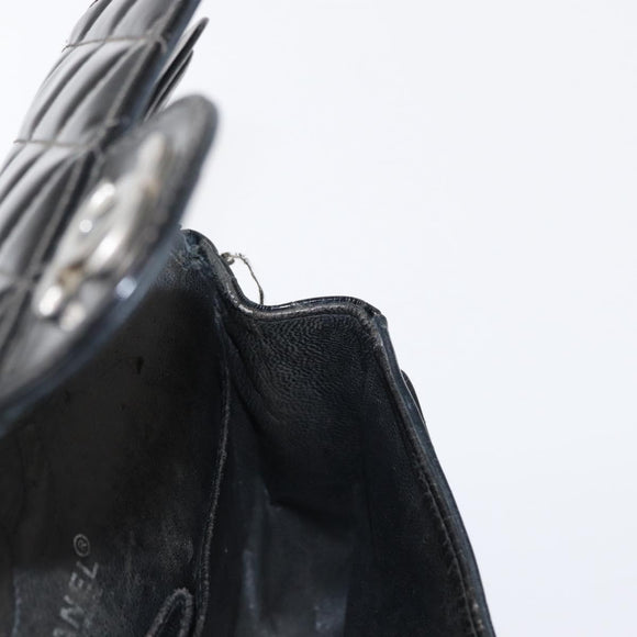 CHANEL Chain Double Flap Matelasse 23 Bag Patent Black Silver CC Auth 142096