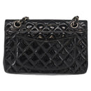 CHANEL Chain Double Flap Matelasse 23 Bag Patent Black Silver CC Auth 142096-2
