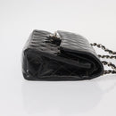CHANEL Chain Double Flap Matelasse 23 Bag Patent Black Silver CC Auth 142096-3