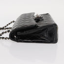 CHANEL Chain Double Flap Matelasse 23 Bag Patent Black Silver CC Auth 142096-4