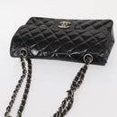 CHANEL Chain Double Flap Matelasse 23 Bag Patent Black Silver CC Auth 142096-6