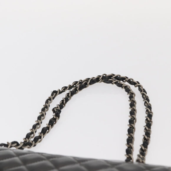 CHANEL Chain Double Flap Matelasse 23 Bag Patent Black Silver CC Auth 142096