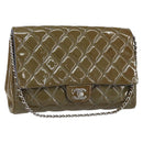 CHANEL Matelasse Chain Shoulder Bag Patent leather Purple Silver CC Auth 142098-1