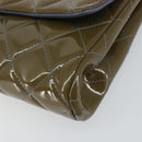 CHANEL Matelasse Chain Shoulder Bag Patent leather Purple Silver CC Auth 142098-9