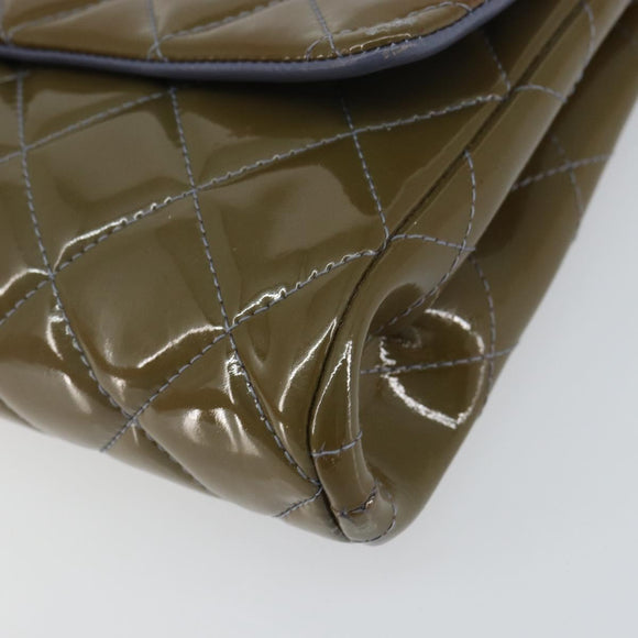 CHANEL Matelasse Chain Shoulder Bag Patent leather Purple Silver CC Auth 142098