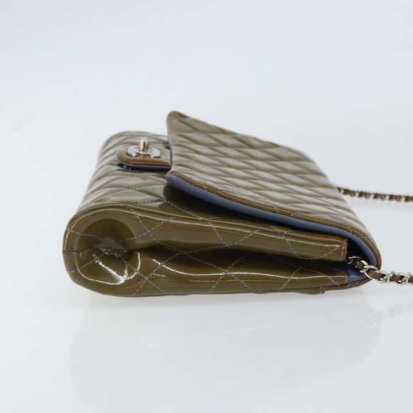 CHANEL Matelasse Chain Shoulder Bag Patent leather Purple Silver CC Auth 142098