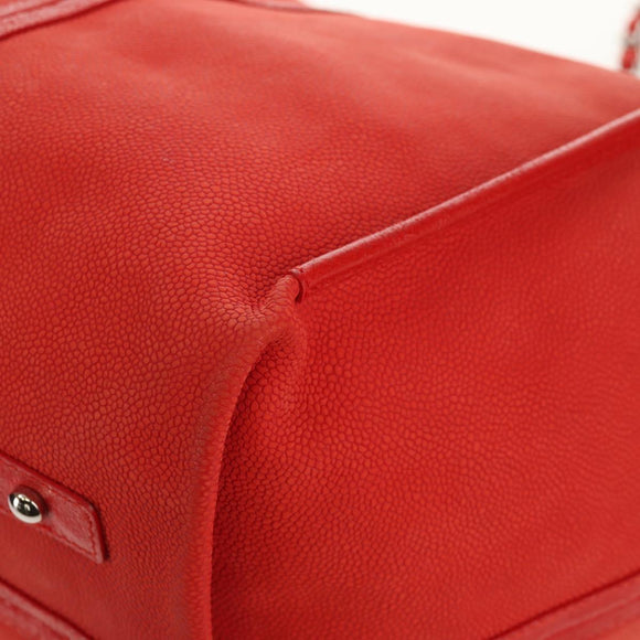 CHANEL Chain Camelia Tote Bag Caviar Skin Red Silver CC Auth 142099V