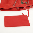 CHANEL Chain Camelia Tote Bag Caviar Skin Red Silver CC Auth 142099V-18