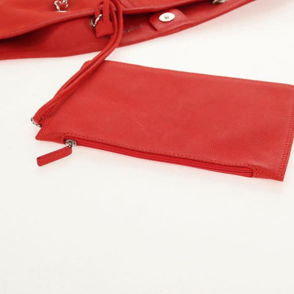 CHANEL Chain Camelia Tote Bag Caviar Skin Red Silver CC Auth 142099V