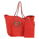 CHANEL Chain Camelia Tote Bag Caviar Skin Red Silver CC Auth 142099V-1