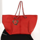 CHANEL Chain Camelia Tote Bag Caviar Skin Red Silver CC Auth 142099V-27