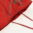 CHANEL Chain Camelia Tote Bag Caviar Skin Red Silver CC Auth 142099V-14