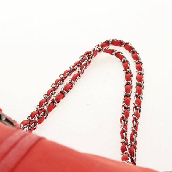 CHANEL Chain Camelia Tote Bag Caviar Skin Red Silver CC Auth 142099V