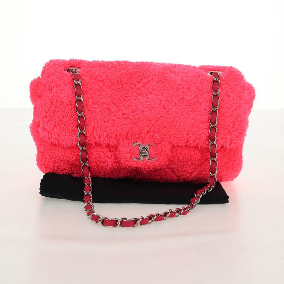 CHANEL Matelasse 25 Chain Shoulder Bag Pile Pink Silver CC Auth 142100SM