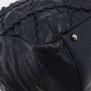 CHANEL Ultra Stitch Chain Tote Bag Calf Skin Navy Silver CC Auth 142101-10