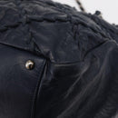 CHANEL Ultra Stitch Chain Tote Bag Calf Skin Navy Silver CC Auth 142101-11