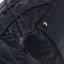 CHANEL Ultra Stitch Chain Tote Bag Calf Skin Navy Silver CC Auth 142101-12