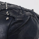 CHANEL Ultra Stitch Chain Tote Bag Calf Skin Navy Silver CC Auth 142101-13