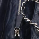 CHANEL Ultra Stitch Chain Tote Bag Calf Skin Navy Silver CC Auth 142101-15