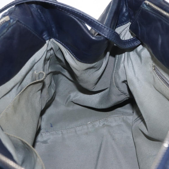 CHANEL Ultra Stitch Chain Tote Bag Calf Skin Navy Silver CC Auth 142101