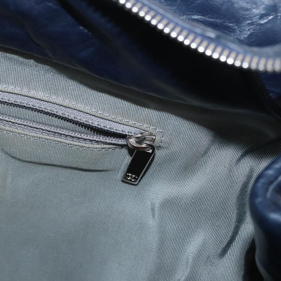 CHANEL Ultra Stitch Chain Tote Bag Calf Skin Navy Silver CC Auth 142101