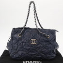 CHANEL Ultra Stitch Chain Tote Bag Calf Skin Navy Silver CC Auth 142101-12
