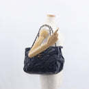 CHANEL Ultra Stitch Chain Tote Bag Calf Skin Navy Silver CC Auth 142101-24