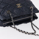 CHANEL Ultra Stitch Chain Tote Bag Calf Skin Navy Silver CC Auth 142101-6