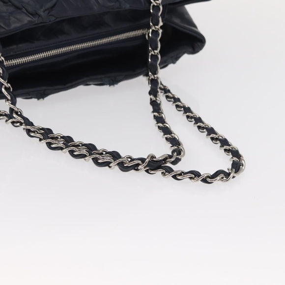 CHANEL Ultra Stitch Chain Tote Bag Kalfsleer Marine Zilver CC Auth 142101