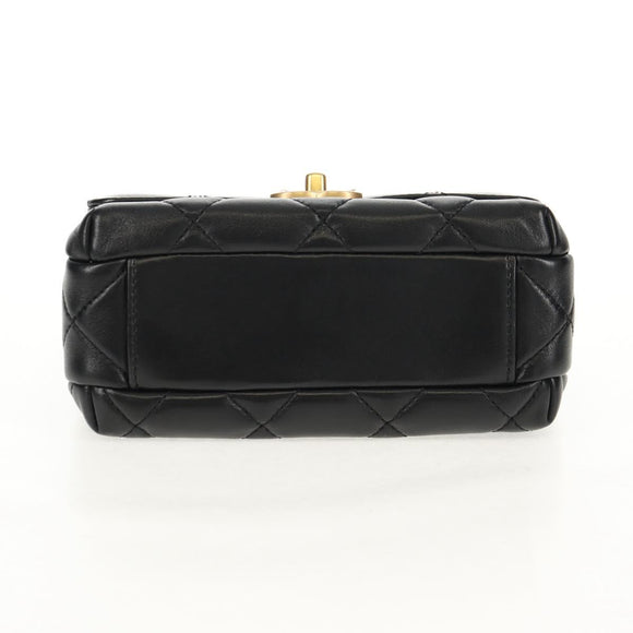 CHANEL Mini Matelasse Chain Shoulder Bag Lamb Skin Black Gold CC Auth 142102SM