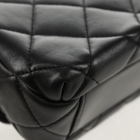 CHANEL Mini Matelasse Chain Shoulder Bag Lamb Skin Black Gold CC Auth 142102SM