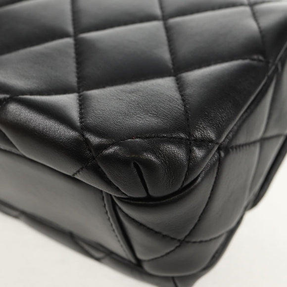 CHANEL Mini Matelasse Chain Shoulder Bag Lamb Skin Black Gold CC Auth 142102SM