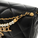 CHANEL Mini Matelasse Chain Shoulder Bag Lamb Skin Black Gold CC Auth 142102SM-16