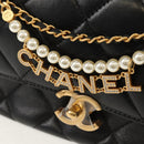 CHANEL Mini Matelasse Chain Shoulder Bag Lamb Skin Black Gold CC Auth 142102SM-17