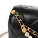 CHANEL Mini Matelasse Chain Shoulder Bag Lamb Skin Black Gold CC Auth 142102SM-18