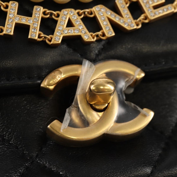 CHANEL Mini Matelasse Chain Shoulder Bag Lamb Skin Black Gold CC Auth 142102SM