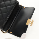 CHANEL Mini Matelasse Chain Shoulder Bag Lamb Skin Black Gold CC Auth 142102SM-20
