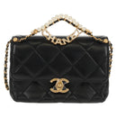 CHANEL Mini Matelasse Chain Shoulder Bag Lamb Skin Black Gold CC Auth 142102SM-3