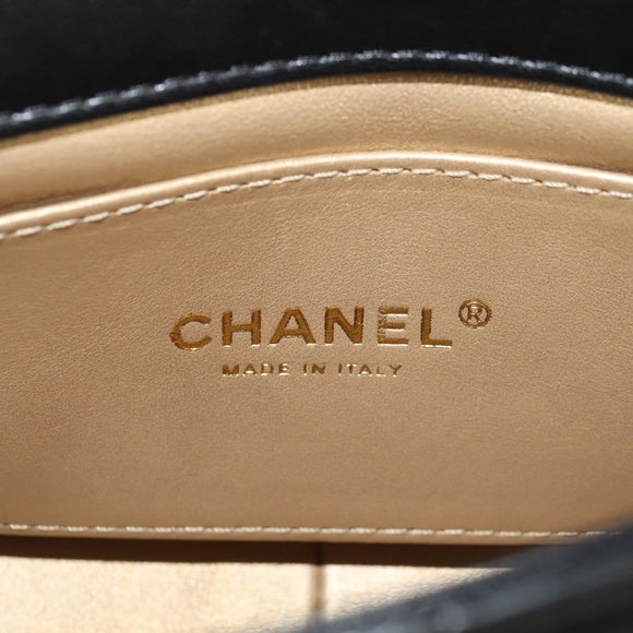 CHANEL Mini Matelasse Chain Shoulder Bag Lamb Skin Black Gold CC Auth 142102SM