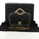 CHANEL Mini Matelasse Chain Shoulder Bag Lamb Skin Black Gold CC Auth 142102SM-28