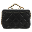 CHANEL Mini Matelasse Chain Shoulder Bag Lamb Skin Black Gold CC Auth 142102SM-4
