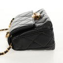 CHANEL Mini Matelasse Chain Shoulder Bag Lamb Skin Black Gold CC Auth 142102SM-5