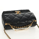 CHANEL Mini Matelasse Chain Shoulder Bag Lamb Skin Black Gold CC Auth 142102SM-7
