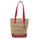 BURBERRY Nova Check Tote Bag Canvas Beige Gold Auth 142111-13