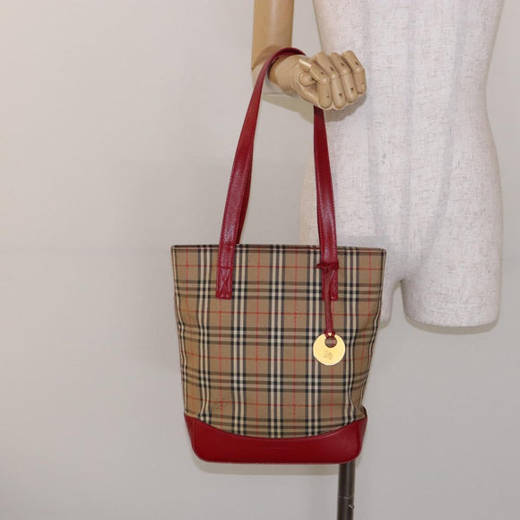 BURBERRY Nova Check Tote Bag Canvas Beige Gold Auth 142111