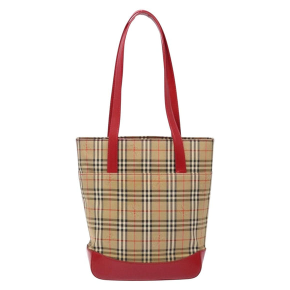 BURBERRY Nova Check Tote Bag Canvas Beige Gold Auth 142111