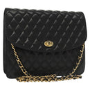 BALLY Chain Shoulder Bag Leather Black Gold Auth 142113-1